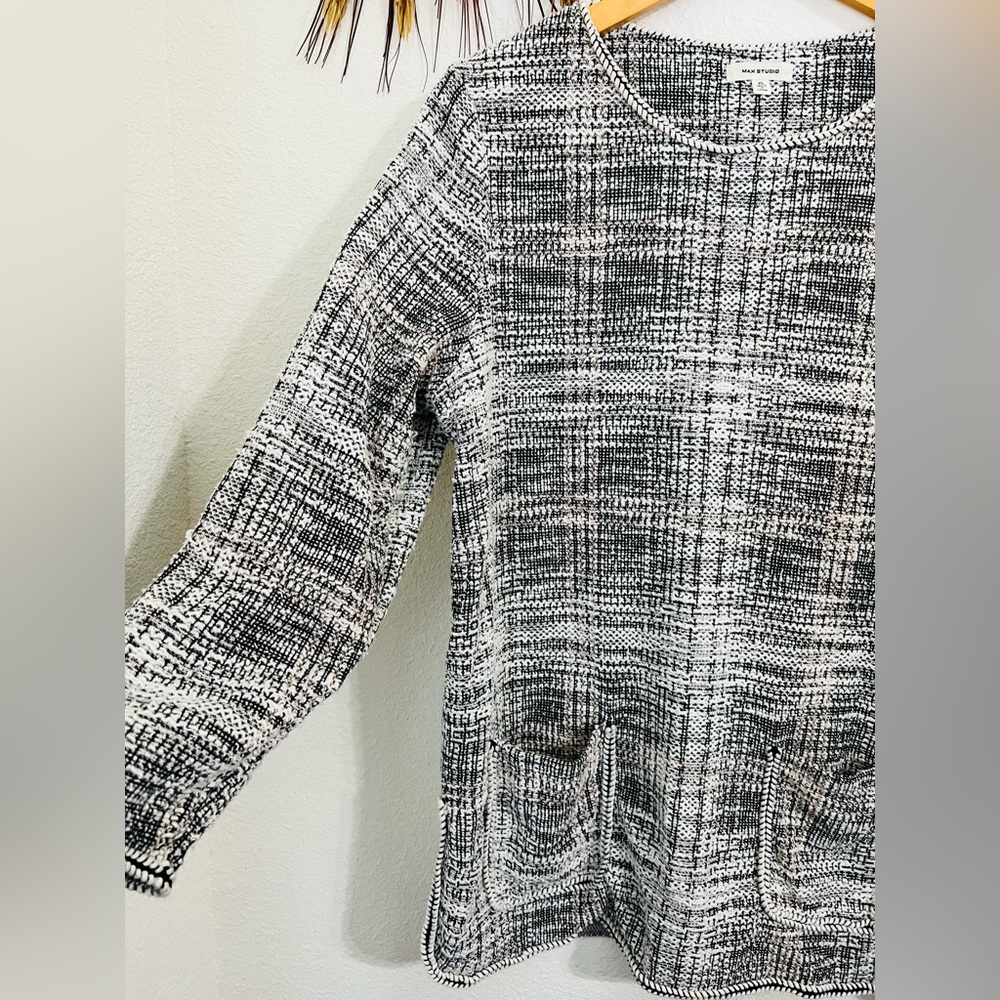 Max Studio Tweed Long Sleeve Pocket Tunic Top Size XL - Picture 2 of 6